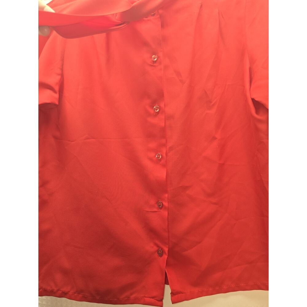 Vintage Blouse Size Large Lucky Winner Red Button Up Ruffle Tie Neckline Womens - Picture 2 of 7